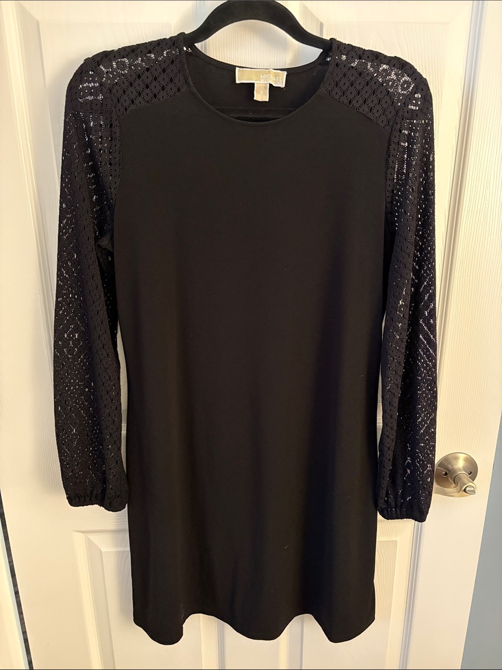 Michael Kors Black Long-Sleeve Lace-Yoke Shift Dress